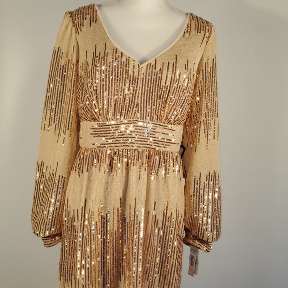 R M Richards Sequined Gown, Rose Gold - 14W - Picture 6 of 8